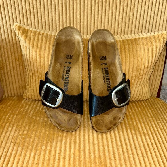 Birkenstock Madrid big buckle Black Slides sz 38 EUC - Picture 1 of 5